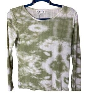 Nordstrom Poof New York Girls Long Sleeve Top Green Tie Dye Medium